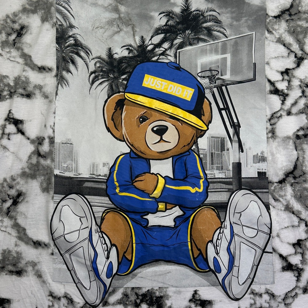 Hustle Bailey Apparel Graphic Tee White Marble Basketball Bear Just Did It Urban